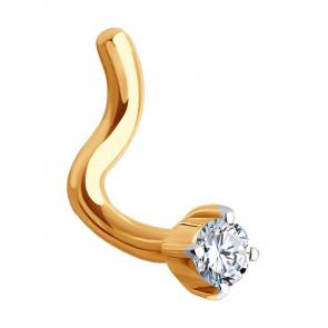 Золотой пирсинг в нос Diamant с фианитом 51-160-02237-1 фото