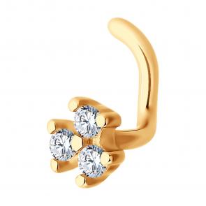 Золотой пирсинг в нос Diamant с фианитом 51-160-02299-1 фото