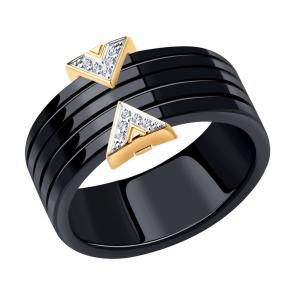 Золотое кольцо SOKOLOV с бриллиантом и керамикой 51-210-00150-2 фото