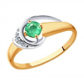 Золотое кольцо Diamant с бриллиантом и изумрудом 51-210-00540-2 фото