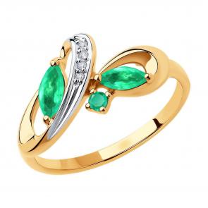 Золотое кольцо Diamant с бриллиантом и изумрудом 51-210-00543-2 фото