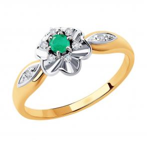 Золотое кольцо Diamant с бриллиантом и изумрудом 51-210-00560-2 фото