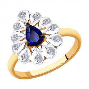 Золотое кольцо Diamant с бриллиантом и сапфиром 51-210-00598-1 фото