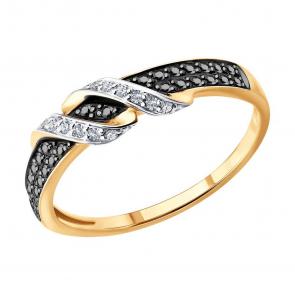 Золотое кольцо Diamant с бриллиантом и чёрным бриллиантом 51-210-00909-1 фото