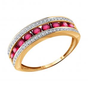 Золотое кольцо Diamant с бриллиантом и рубином 51-210-01064-1 фото