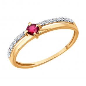 Золотое кольцо SOKOLOV с бриллиантом и рубином 51-210-01067-2 фото