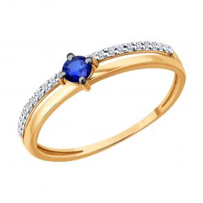 Золотое кольцо SOKOLOV с бриллиантом и сапфиром 51-210-01067-3 фото