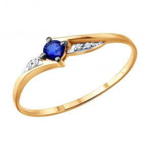 Золотое кольцо Diamant с бриллиантом и сапфиром 51-210-01272-2 фото