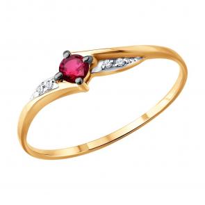 Золотое кольцо Diamant с бриллиантом и рубином 51-210-01272-3 фото