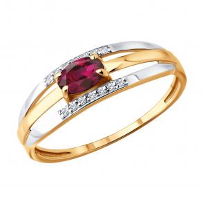 Золотое кольцо Diamant с бриллиантом и рубином 51-210-01279-2 фото