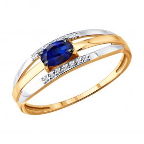 Золотое кольцо Diamant с бриллиантом и сапфиром 51-210-01279-3 фото