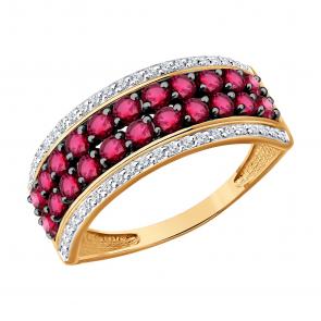 Золотое кольцо Diamant с бриллиантом и рубином 51-210-01379-2 фото