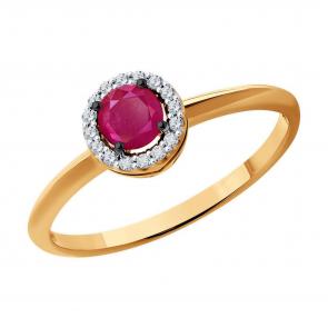 Золотое кольцо Diamant с бриллиантом и рубином 51-210-01772-3 фото