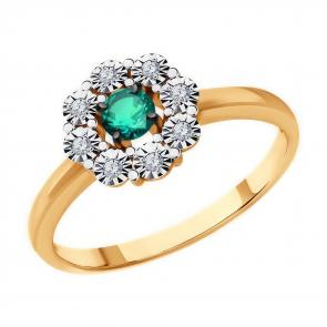 Золотое кольцо Diamant с бриллиантом и изумрудом 51-210-01776-2 фото