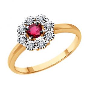 Золотое кольцо Diamant с бриллиантом и рубином 51-210-01776-3 фото