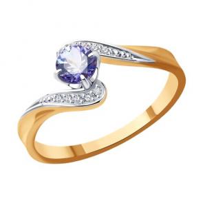 Золотое кольцо Diamant с бриллиантом и танзанитом 51-210-01808-1 фото