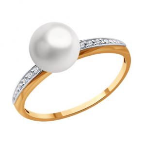 Золотое кольцо Diamant с бриллиантом и жемчугом 51-210-01824-1 фото