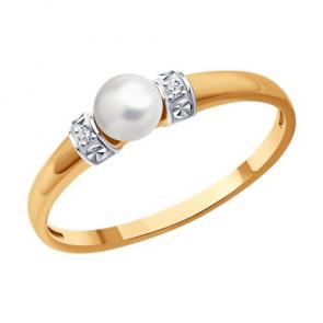 Золотое кольцо Diamant с бриллиантом и жемчугом 51-210-01828-1 фото
