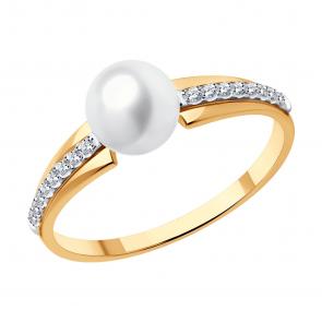 Золотое кольцо Diamant с бриллиантом и жемчугом 51-210-01830-1 фото