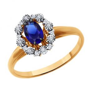 Золотое кольцо Diamant с бриллиантом и сапфиром 51-210-01999-1 фото