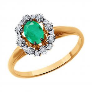 Золотое кольцо Diamant с бриллиантом и изумрудом 51-210-01999-2 фото