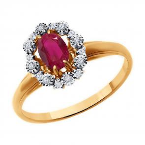 Золотое кольцо Diamant с бриллиантом и рубином 51-210-01999-3 фото