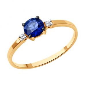 Золотое кольцо Diamant с бриллиантом и сапфиром 51-210-02297-1 фото