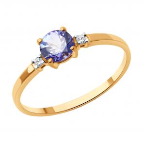 Золотое кольцо Diamant с бриллиантом и танзанитом 51-210-02297-2 фото