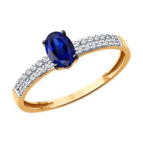 Золотое кольцо Diamant с бриллиантом и сапфиром 51-210-02312-1 фото