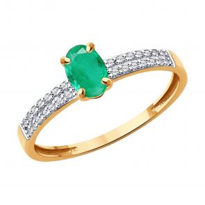 Золотое кольцо Diamant с бриллиантом и изумрудом 51-210-02312-2 фото