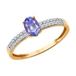 Золотое кольцо Diamant с бриллиантом и танзанитом 51-210-02312-3 фото