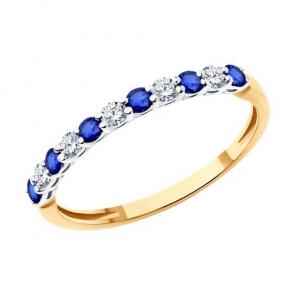 Золотое кольцо Diamant с бриллиантом и сапфиром 51-210-02325-1 фото