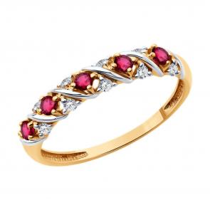 Золотое кольцо Diamant с бриллиантом и рубином 51-210-02372-2 фото