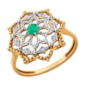 Золотое кольцо Diamant с бриллиантом и изумрудом 51-210-02410-1 фото