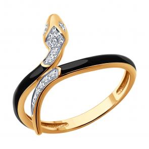 Золотое кольцо Символ года Змея Diamant с бриллиантом и эмалью 51-210-02749-1 фото