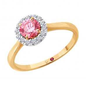 Золотое кольцо Diamant с рубином и бриллиантом выращенным 51-210-02768-1 фото