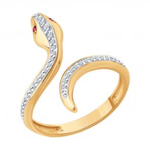 Золотое кольцо Символ года Змея Diamant с бриллиантом и рубином 51-210-02906-1 фото
