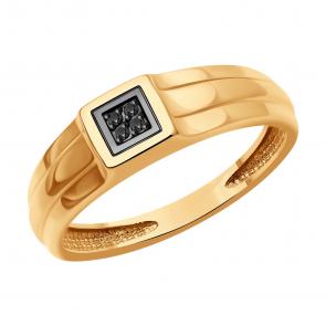 Золотое кольцо Diamant с чёрным бриллиантом 51-212-02195-1 фото