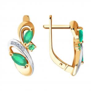 Золотые серьги Diamant с бриллиантом и изумрудом 51-220-00543-2 фото