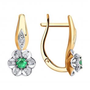 Золотые серьги Diamant с бриллиантом и изумрудом 51-220-00560-2 фото