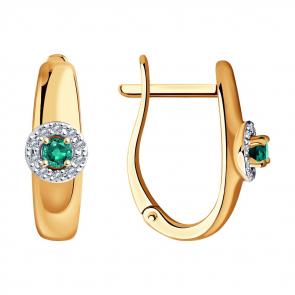 Золотые серьги Diamant с бриллиантом и изумрудом 51-220-00826-2 фото