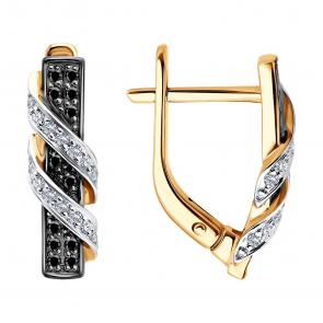 Золотые серьги Diamant с бриллиантом и чёрным бриллиантом 51-220-00909-1 фото