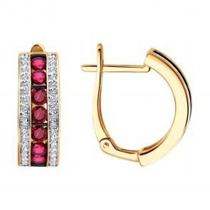 Золотые серьги Diamant с бриллиантом и рубином 51-220-01064-1 фото