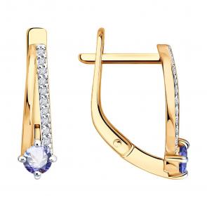 Золотые серьги Diamant с бриллиантом и танзанитом 51-220-01067-1 фото