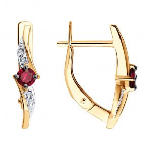 Золотые серьги Diamant с бриллиантом и рубином 51-220-01272-3 фото