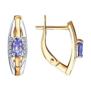 Золотые серьги Diamant с бриллиантом и танзанитом 51-220-01279-1 фото