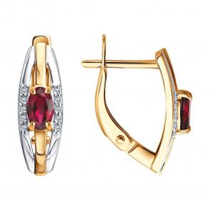 Золотые серьги Diamant с бриллиантом и рубином 51-220-01279-2 фото