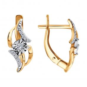 Серьги из комбинированного золота Diamant с бриллиантом 51-220-01284-1 фото