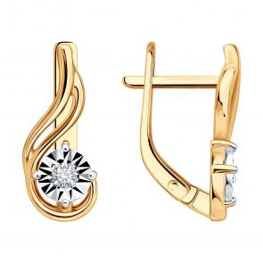 Серьги из комбинированного золота Diamant с бриллиантом 51-220-01415-1 фото