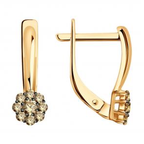 Золотые серьги Diamant с коньячным бриллиантом 51-220-01681-6 фото